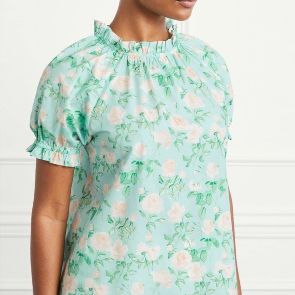 Floral Ruffle-Neck Hill House Short Sleeve Top